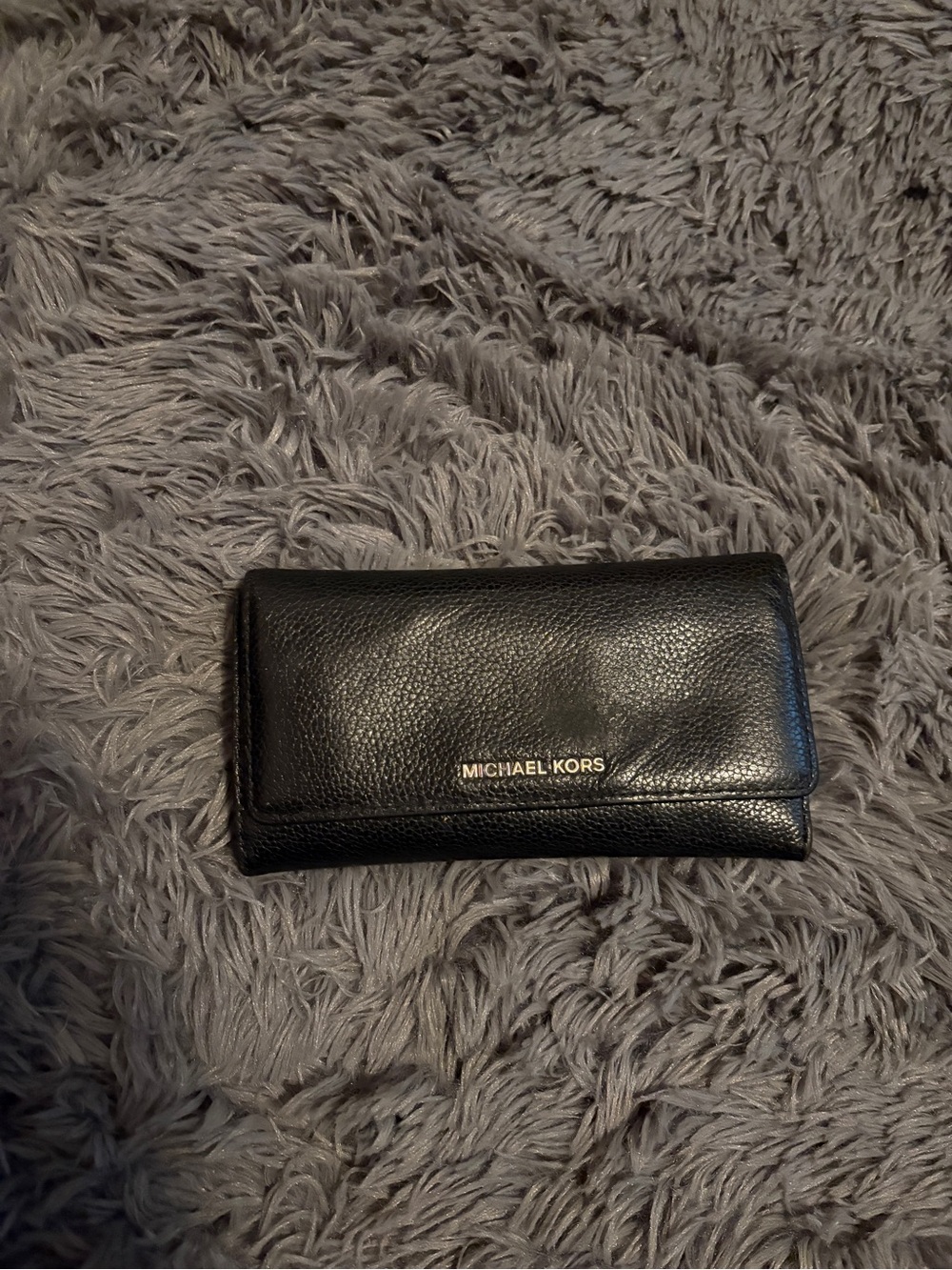 Michael Kors Black Pebbled Leather Continental Wallet with Gold Logo